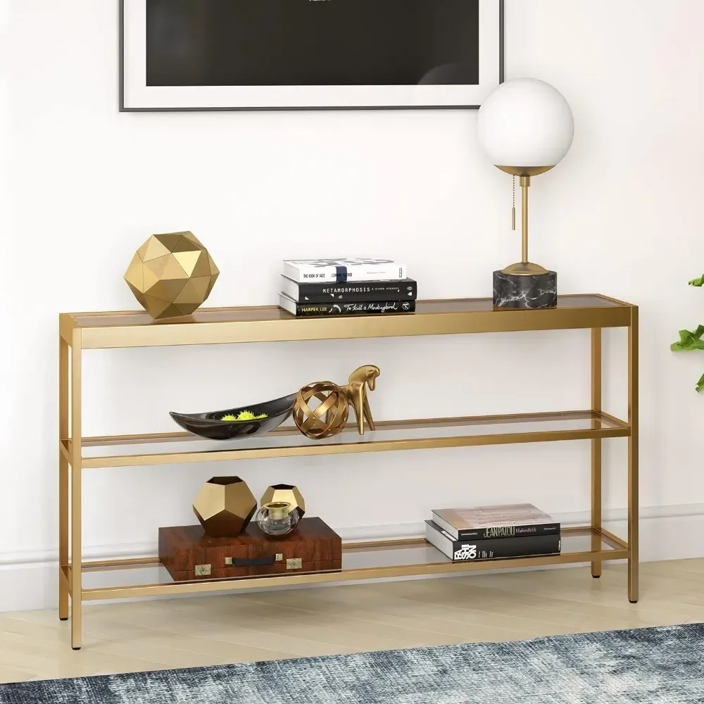 55" Wide Rectangular Console Table in Brass, Entryway Table, Accent Table for Living Room, Hallway