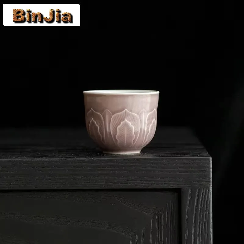 

2 шт./сет, фиолетовая, красная глазурь, мастер-чашка ручной работы, бытовая чашка с лепестками лотоса, винтажная маленькая ароматная китайская чайная чашка, 40 мл