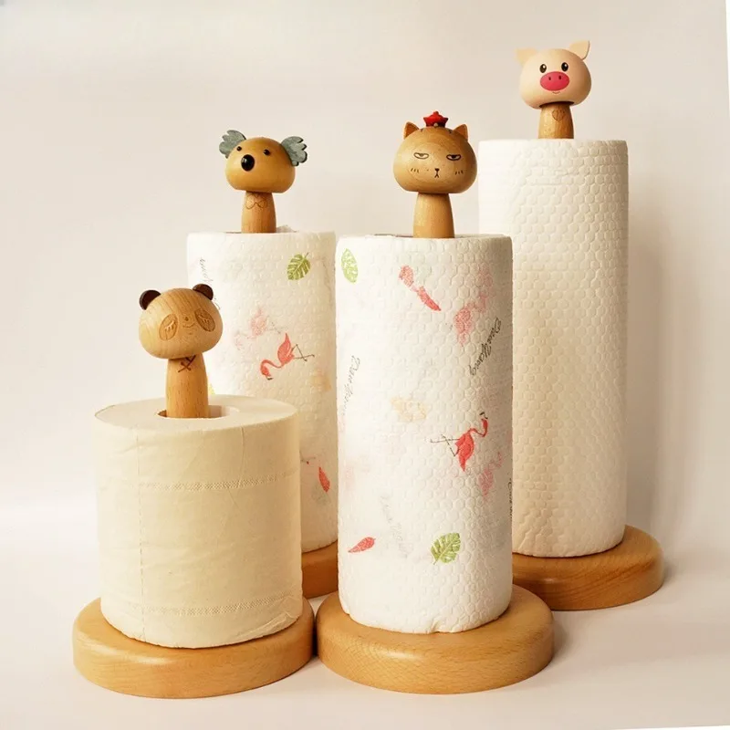

Wood Roll Paper Storage Rack Creative Toilet Paper Dispenser Elegant Kitchen Tissue Holder Bathroom Tissue Holders with Base