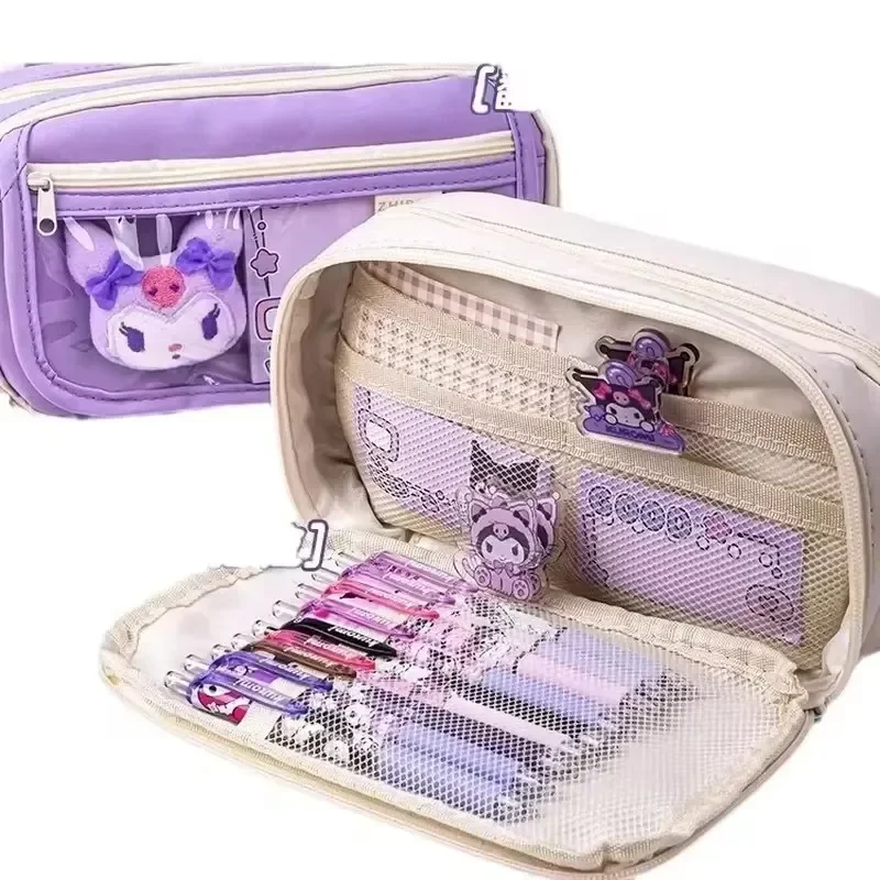 Imagem -04 - Miniso-estojo para Lápis de Grande Capacidade Kuromi para Meninas Zíper Bonito Bolsa para Caneta Conjunto Completo de Material Escolar Infantil Bonito