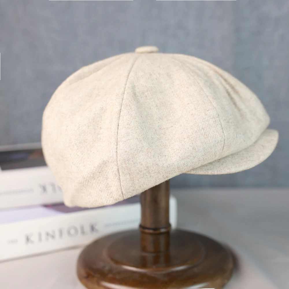 Wool Newsboy Cap Men Grey Beige Solid Color Flat Caps Women Men British Painters Hat Soft Autumn Winter hats Octagonal Cap 018