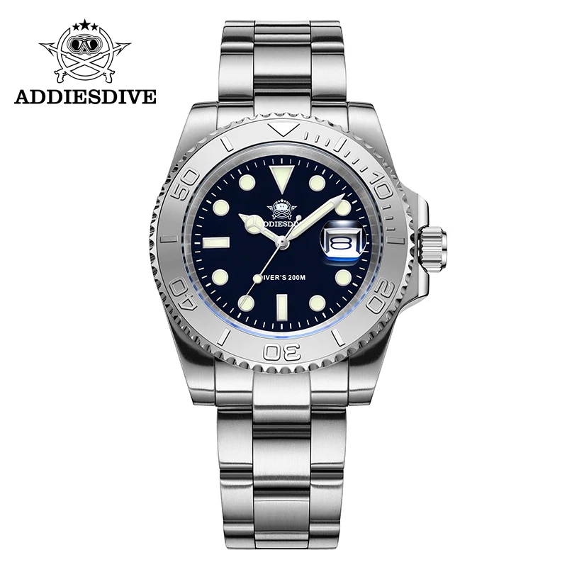 

ADDIESDIVE New 41mm Quartz Watch for Men Stainless Steel Sport Luminous 20 ATM Waterproof Wristwatch Reloj Hombre