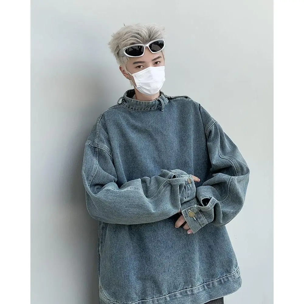 

Мужская джинсовая куртка Waed: повседневный трендовый дизайн в стиле американского ретро, весенне-осенняя, с воротником-стойкой и декоративными пуговицами