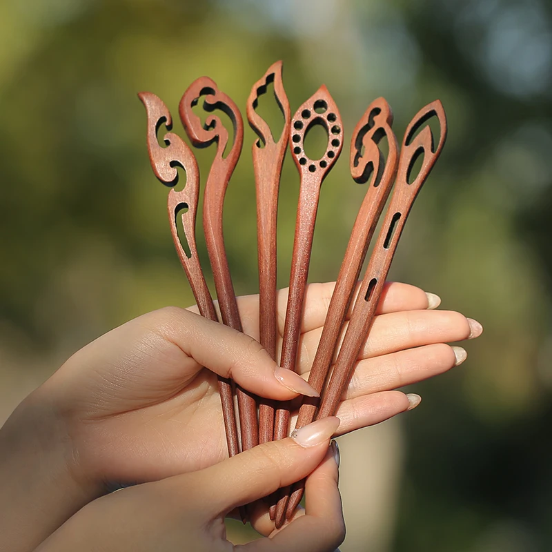 Natural Red Sandalwood Hairpins Women Girls Hair Sticks Chopstick Shaped Hair Clips Pins Retro Stlye Hair Jewelry Accessories