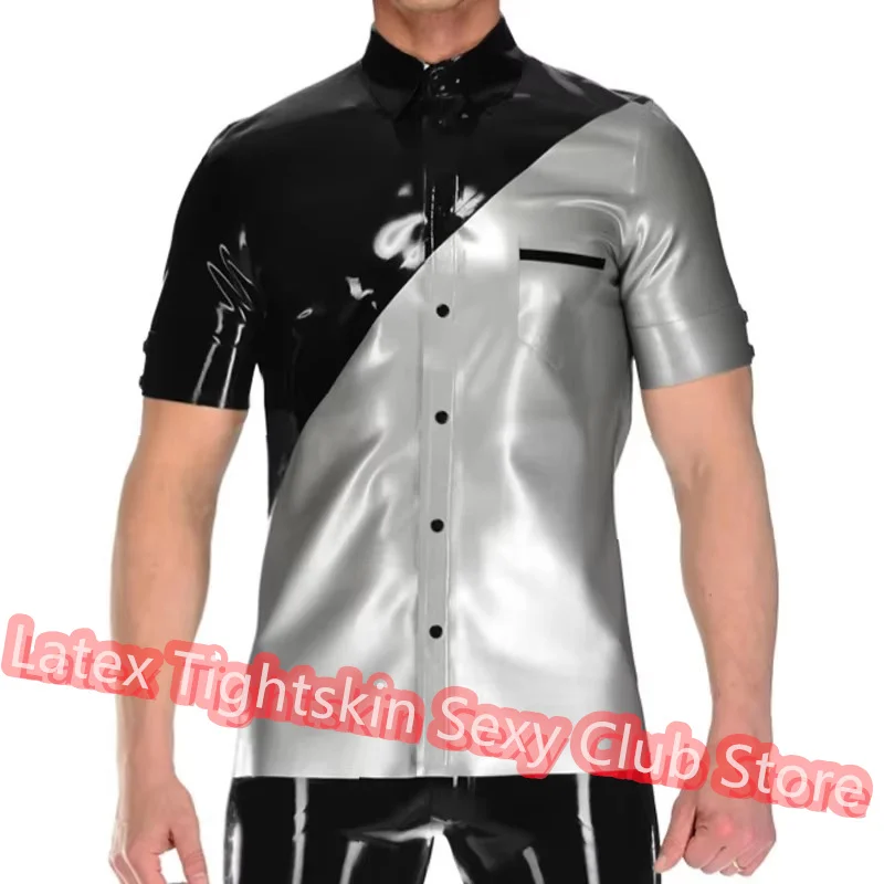 

Handmade Latex Men Sleeveless Shirt Man Sexy Tops Rubber Tank Black with Silver Cosplay Costume