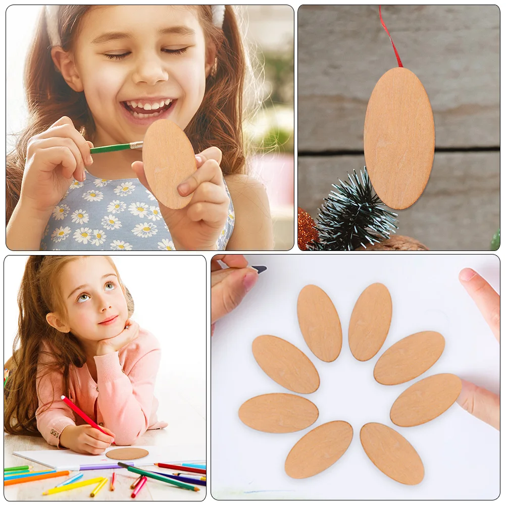 

50pcs Diy Wooden Slices Oval Shape Unfinished Cutouts Craft Material Blank Coasters Wood Pieces For Kids Wood Craft Supplies