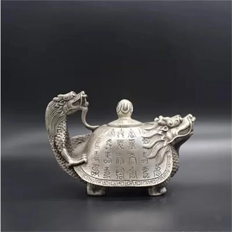 Collect China Old Tibet Silver Hand Carved Dragon Turtle Teapot W Kangxi Mark