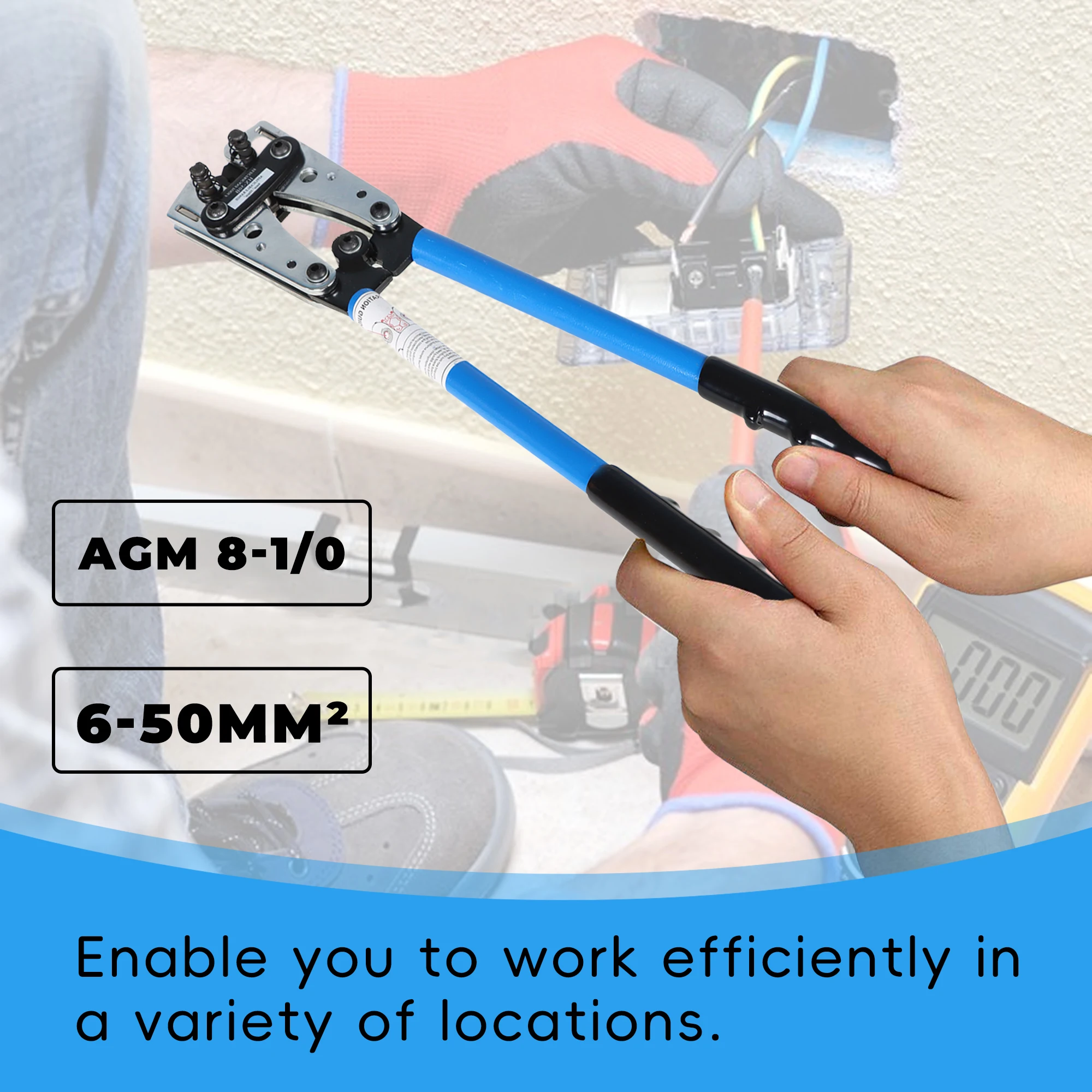 Crimp Tool Battery Terminal Crimp Tool (for 6 to 50mm² W/ Cable Crimp) - Non-Electric, Ergonomically Designed for Safe Crimp in Automotive, Solar and Industrial Applications