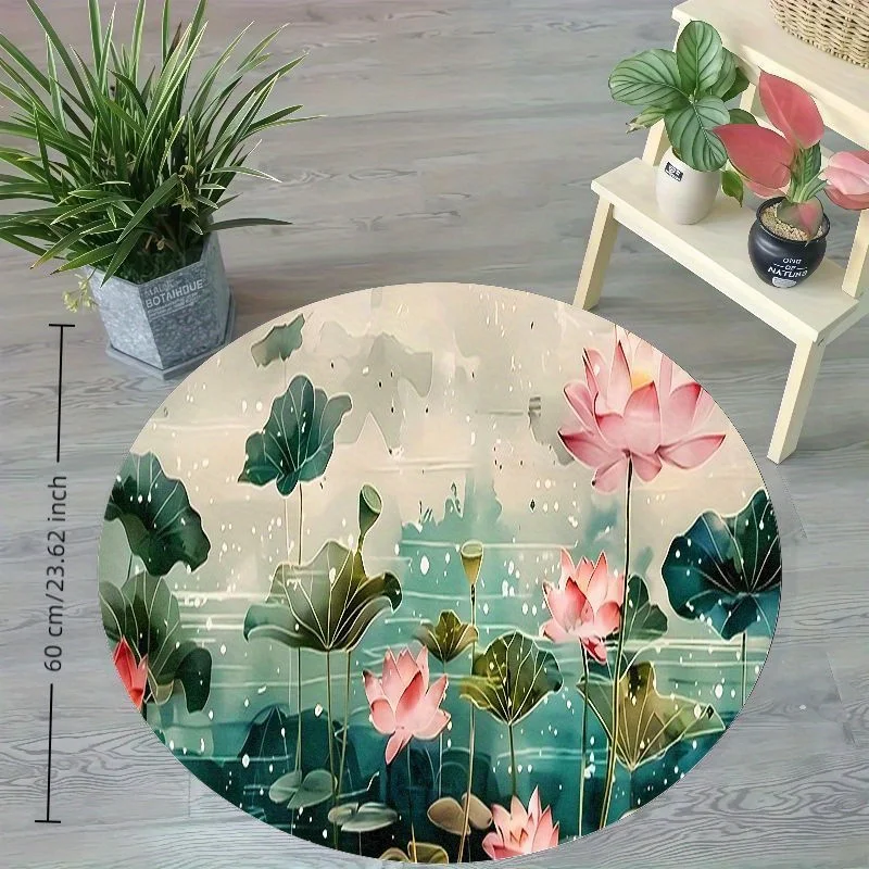 Bohemian Tropical Floral Lotus Flower Print Round Area Rug Mat for Living Room Home Decoration Decor