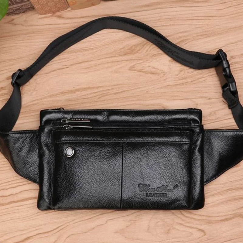 Riñonera Invisible de cuero genuino para hombre, bolsa de pecho de alta calidad con bolsillo fino, informal