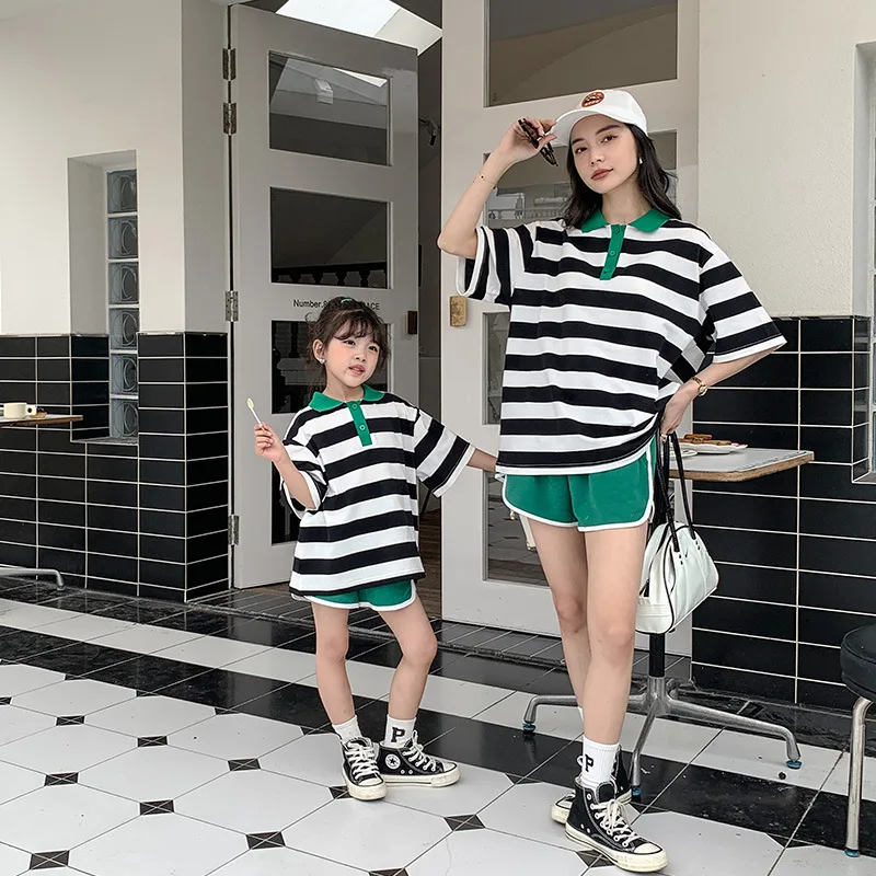 Family Matching Clothes Set Son and Dad Outfits Mother and Daughter Compatible Clothing 2023 Summer Children\'s Two Piece Sets