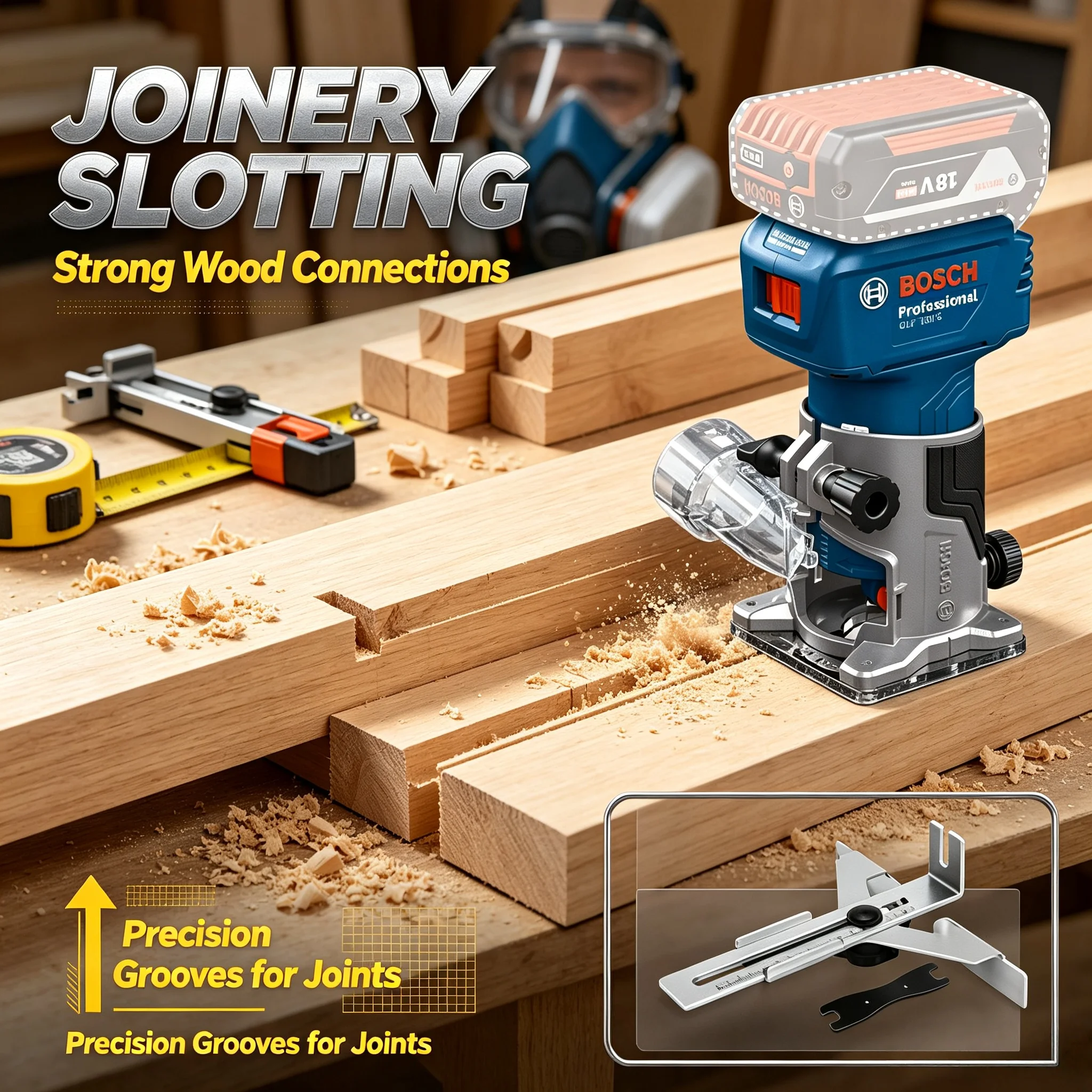 BOSCH GLF 18V-8 Electric Wood Router Trimmer, Carpentry Tool for Wood Trimming, Grooving, Carving & Milling Projects