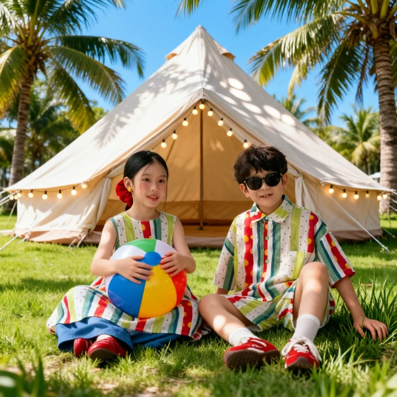 Holiday Brother Sister Matching Outfits Summer Kids Striped Sets Boys Girls Korean Sleeveless Dress Shirt Shorts Sibling Clothes