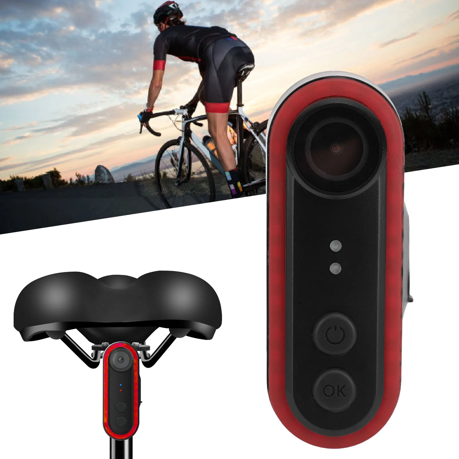 

Bike Camera 6 Lighting Modes IPX6 Water Proof 150° Wide Angle Rechargeable Tail Light Rear View Camera for Cycling