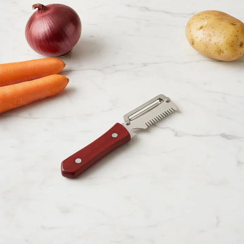 3-in-1 Serrated Peeling Knife Premium Vegetable Peeler With Wooden Handle And Bottle Opener Kitchen Tool