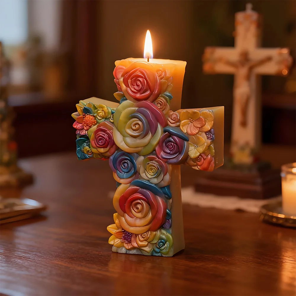 

3d Cross Rose Flower Silicone Candle Molds Diy European Portrait Plaster Decoration Epoxy Resin Molds Candle Making Kit