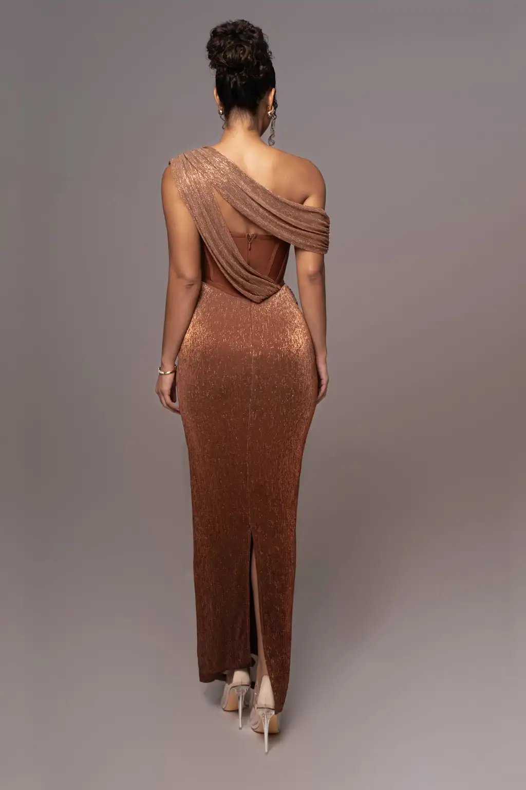 Women's One Shoulder Brown Bodycon Dresses,Sexy,Celebrity Party Back Slit,Block, Backless, Maxi Evening Dresses, Wholesale, 2024