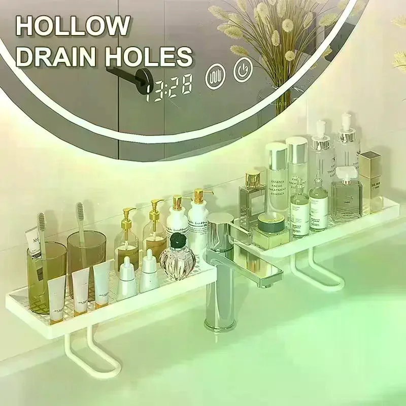 Sink Faucet Storage Shelf Large Capacity Hollow Drain Design For Bathroom Kitchen Organizing Over