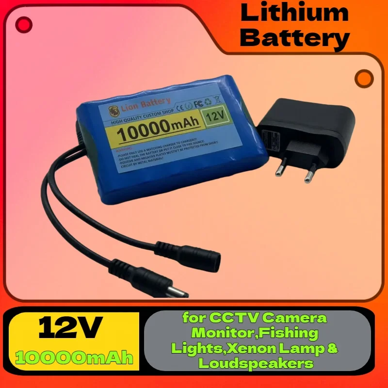 

12V 10000mAh-Lithium Battery Pack (DC 12.6V 50Ah)–Rechargeable for CCTV Camera Monitor, Fishing Lights,Xenon Lamp & Loudspeakers