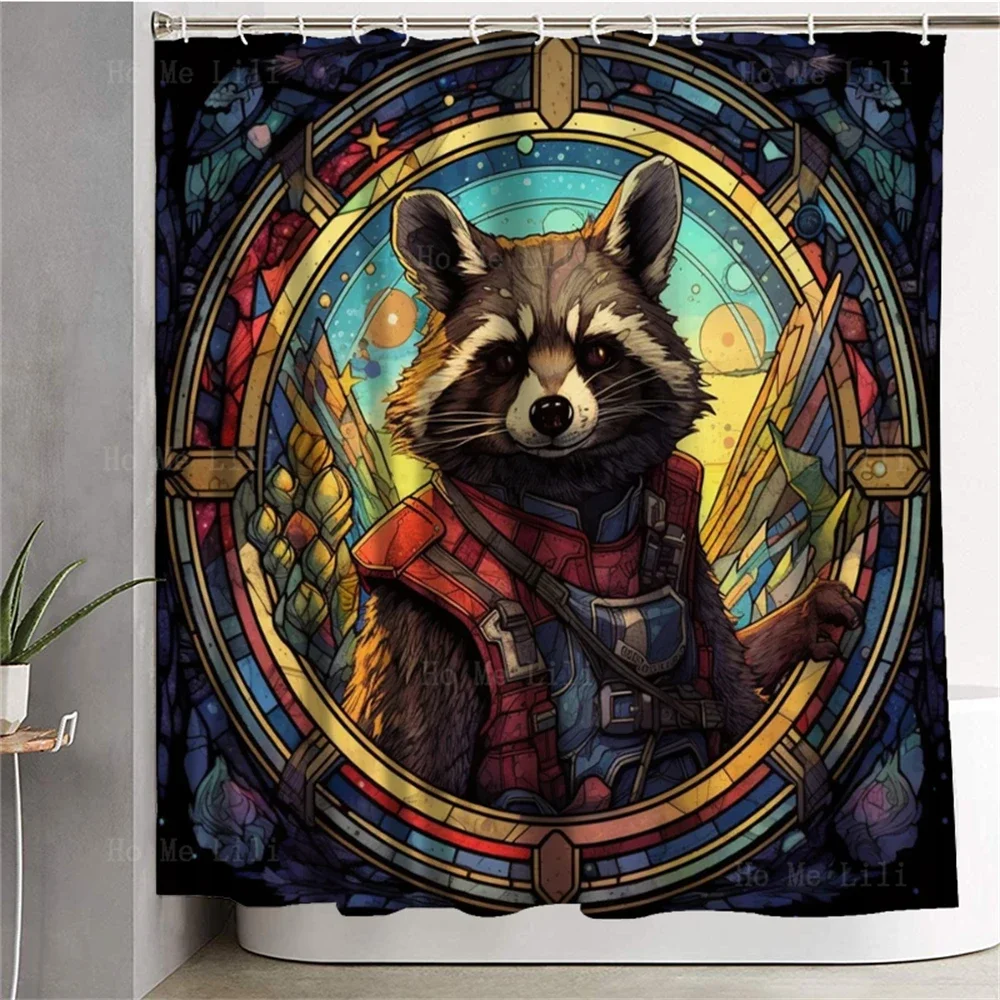 Raccoon Garbage Panda Cute Cartoon Animal Science Fiction Movie Poster Bathroom Decor Shower Curtain