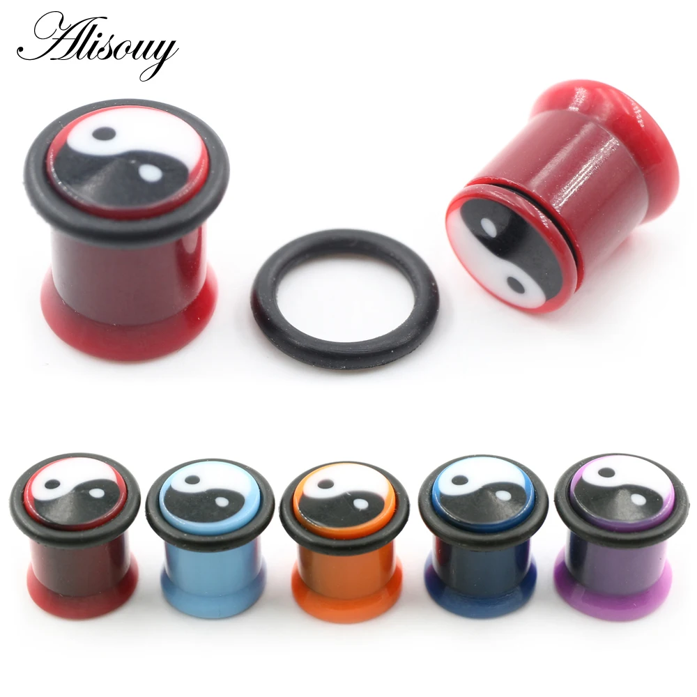 2Pieces 10mm Tai Chi Yin-yang Acrylic Taper Ear Tunnels Plugs Flesh Flared Expander Stretcher Gauges Piercing Body Jewelry