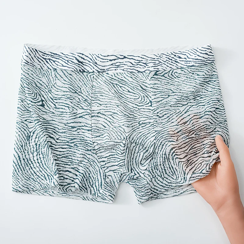 3-Piece Set! Sexy Wild Leopard Print Half through Ice Silk Flat Shorts Waist Stretch Quick Dry Boxer Shorts