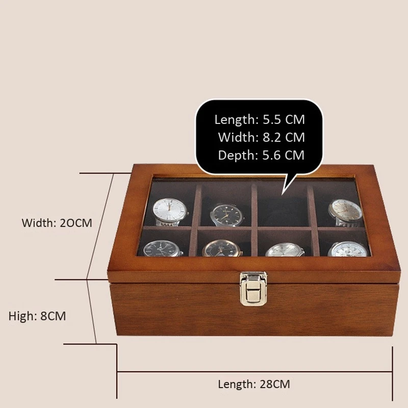 8 Slot Watch Boxes Case New Coffee Wood Watch Organizer With Glass Mechanical Watch Holder Gift Case Holder Women