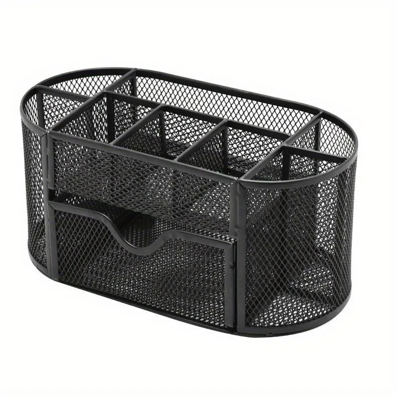 Metal Pen Holder Pen Barrel Student Multi Functional Stationery Creative Desktop Iron Net Nine Grid Combination Storage Box