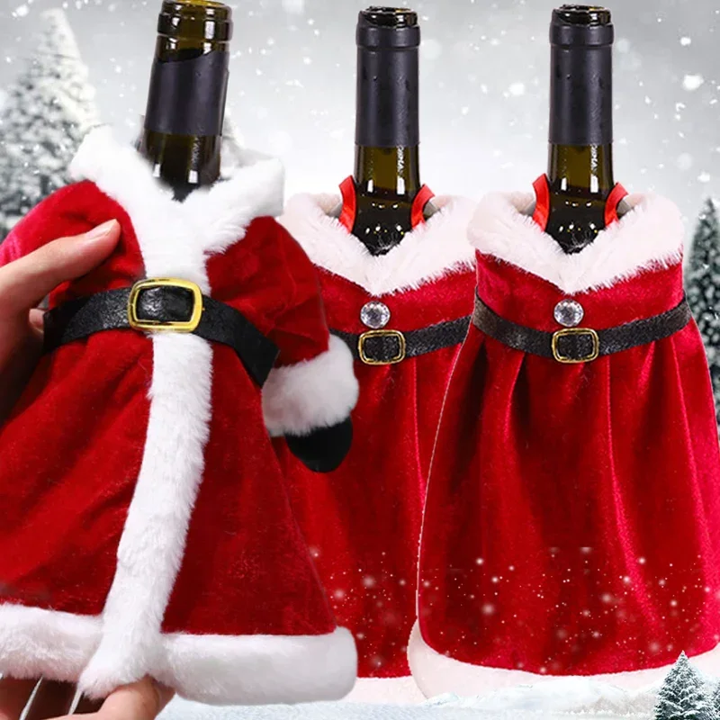 Creative Christmas Wine Bottle Cover Velvet Dress Clothes Wine Bottle Ornaments Bag Xmas Party Dinner Table Decor New Year Gifts