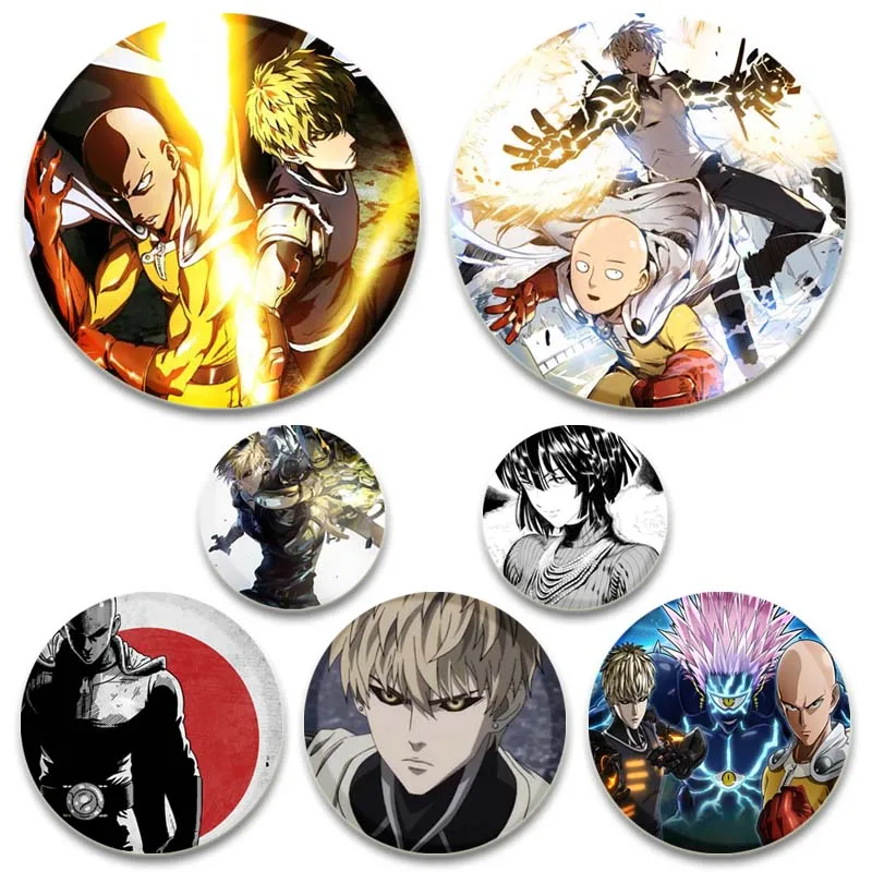 

Fashion Jewelry Accessories Anime ONE PUNCH MAN Saitama Genos Brooches for Clothes Cartoon Cosplay Lapel Pin 58mm Round Badge