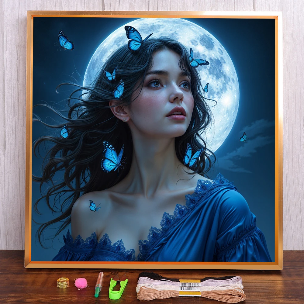 

Portrait Girl Butterfly Printed 11CT Cross Stitch Set DIY Embroidery Knitting Handicraft Craft Sewing Package Floss Room Decor