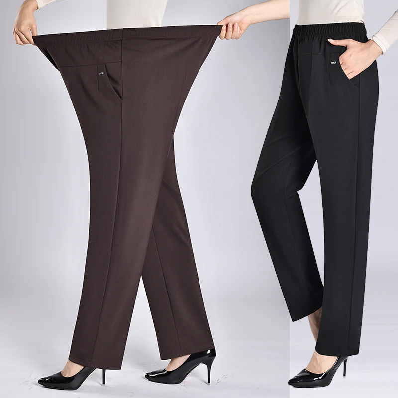 Mommy Sle Fce Lined Straight Leg Loose Fit Long Pants Casual Trousers for Middle Aged And ly Women