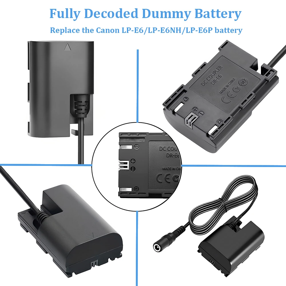 Decoded ACK-E6 AC Power Adapter Supply For Canon EOS R R5 R6 6D