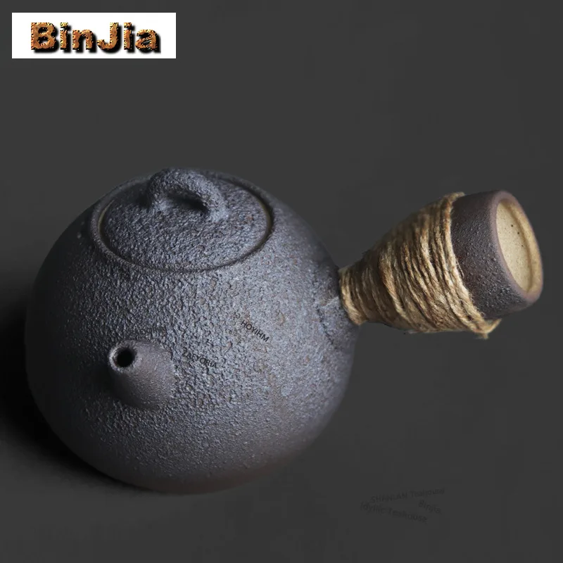 BAEJORIA 650ml Black Pottery Side Handle Teapot Zen Tea Infuser Pot Tea Brewing Kettle With Ball Hole Green Tea Cafes Collection