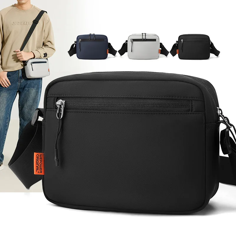 Waterproof nylon fabric casual single-shoulder bag, a square, lightweight and portable crossbody bag for men's daily commuting
