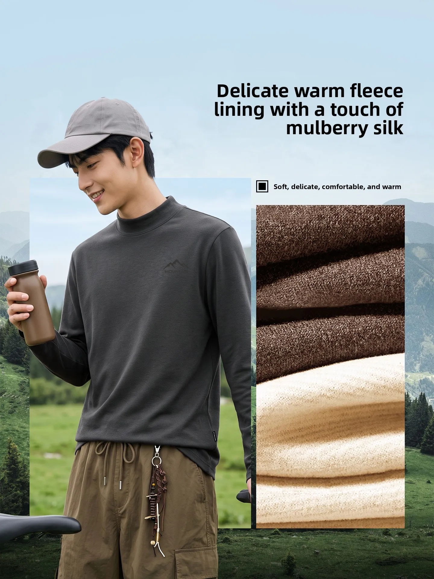 Baleno Men's Long Sleeve Thermal T-Shirt Half High Collar Double Faced Wool Silk Fleece Winter Base Layer Shirt Casual Style