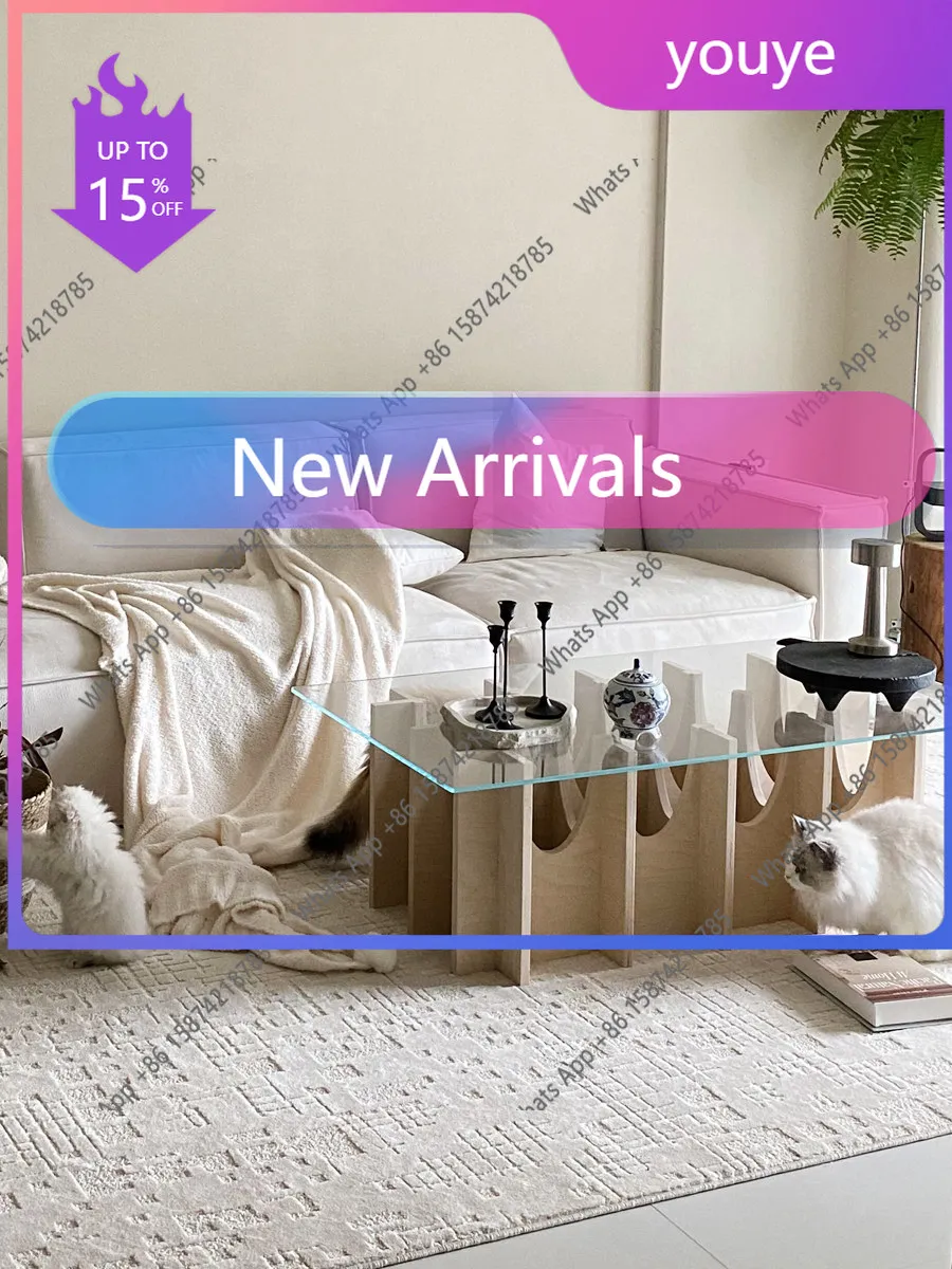 

N65 Nordic simple ocean plate glass coffee table minimalist designer furniture small apartment living room log wind tea table
