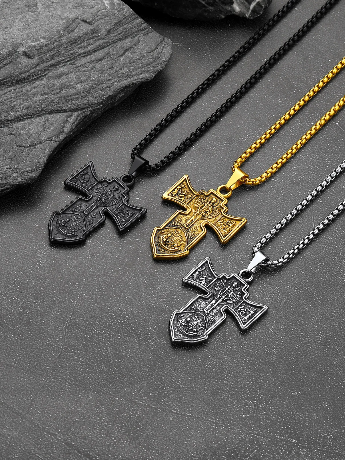 U7 Stainless Steel Orthodox Necklaces Jesus Russian Eastern Cross Crucifix Pendant Retro Vintage Unisex Jewelry Gift Choice Sale