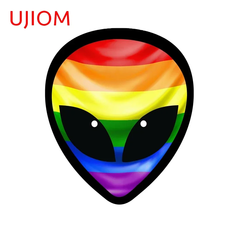 UJIOM Gay Pride LGBT Rainbow Flag Wall Sticker Funny Alien Head Motif Creative Decal Eye Catching Computer Case Decoration