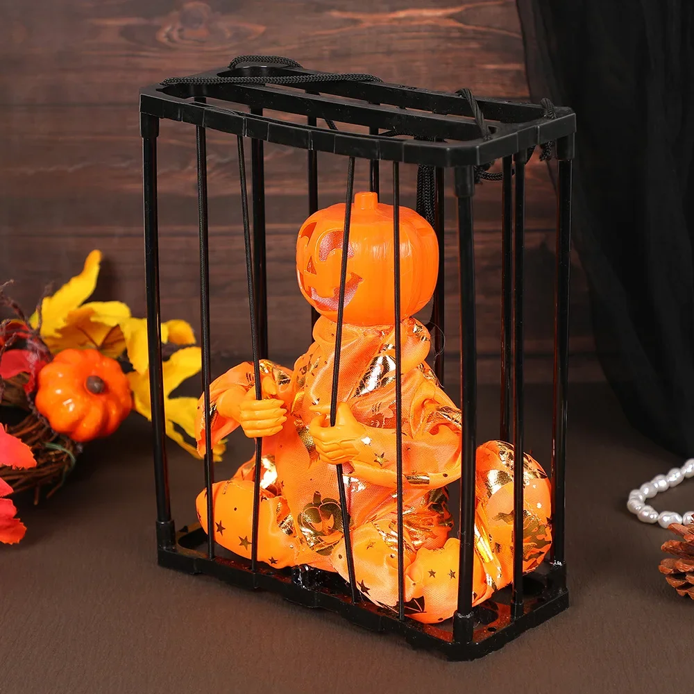 Halloween voice-activated horror toy electric pumpkin man induction start cage ghost, haunted house bar