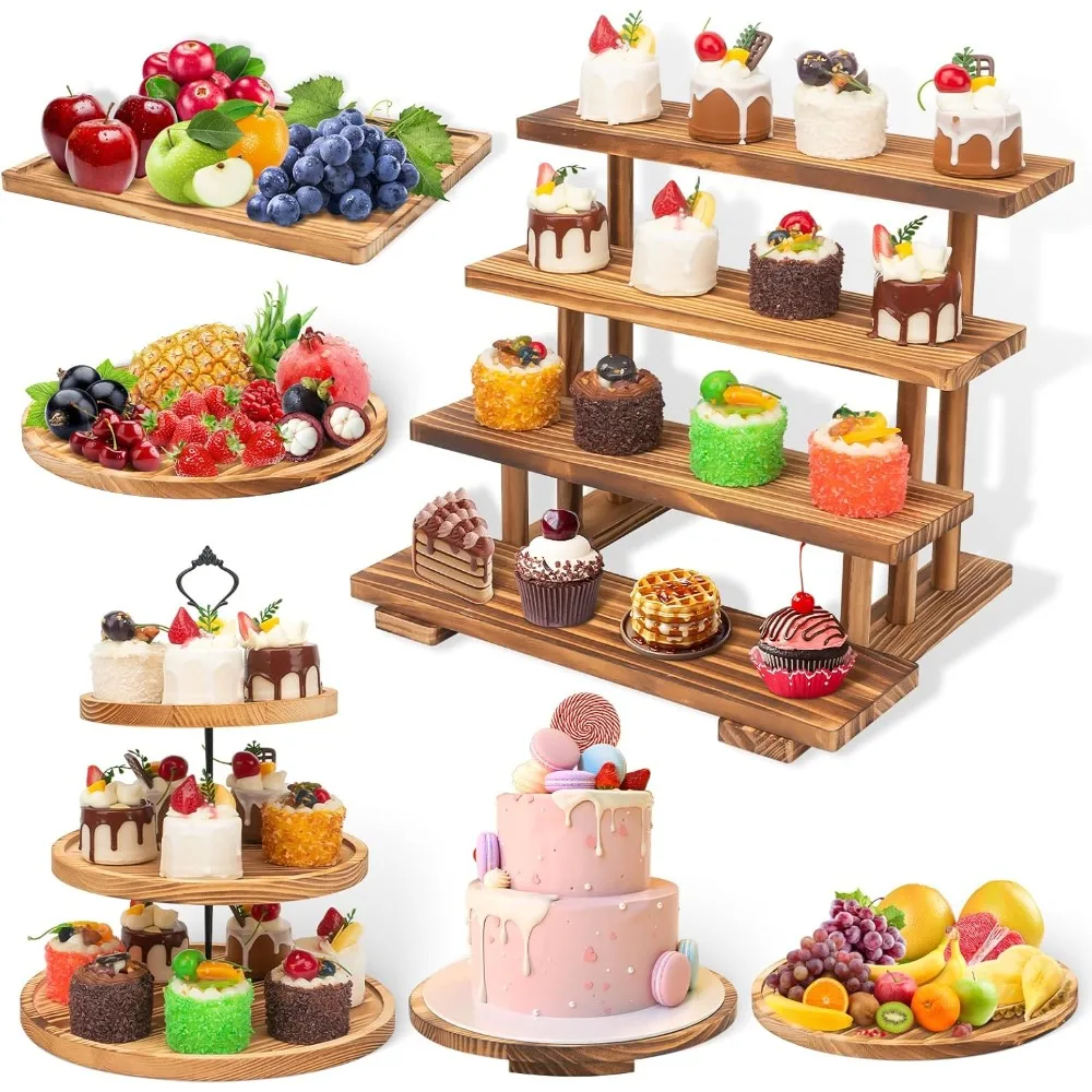 

Cupcake Stands Dessert Table Display Set, Wood Cake Stand Rustic 3 Tier Wooden Dessert Stands Cookies Dessert Display