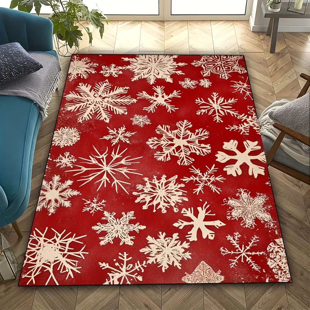 Christmas Deer Reindeer Area Rug Cute Winter Carpet for Living Room Bedroom Garland Poinsettia Holiday Home Decor Floor Mat