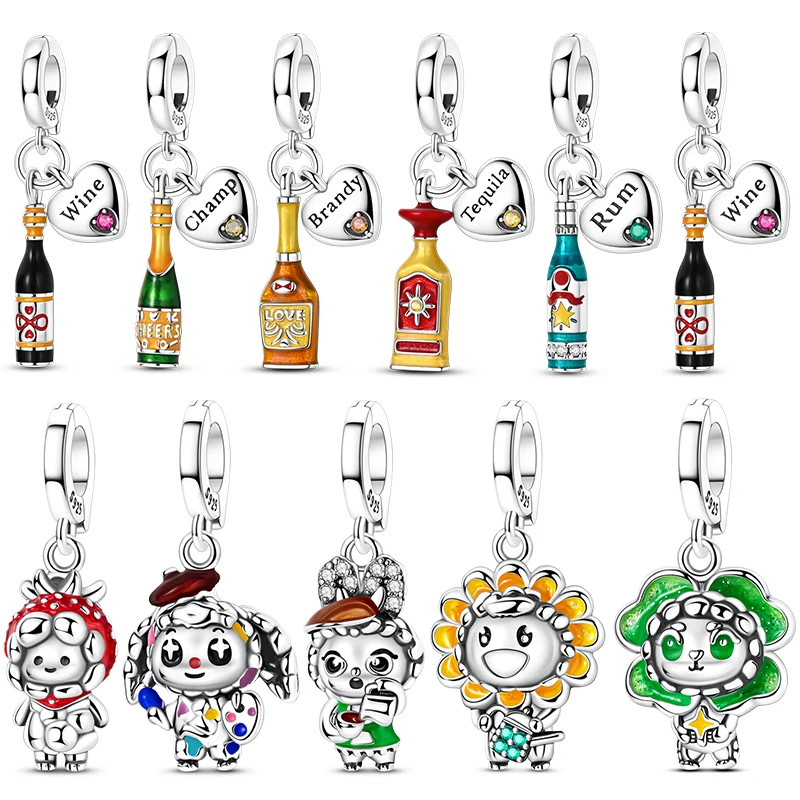 

2025 New in 925 Silver Foreign Wine Series and Doll Series Pendant Charm Bead Fits Bracelet Necklace Women Luxury DIY Jewelry