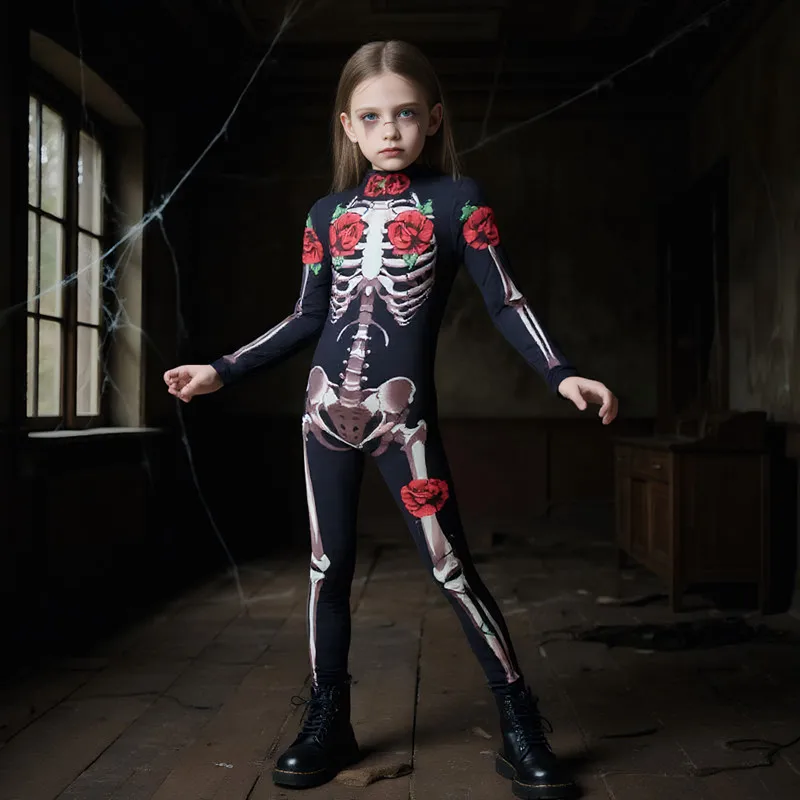

Боди со скелетом и принтом розы, костюм невесты-призрака на Хэллоуин, костюм с полным покрытием, страшная одежда для выступлений для женщин, вечерние Марди Гра