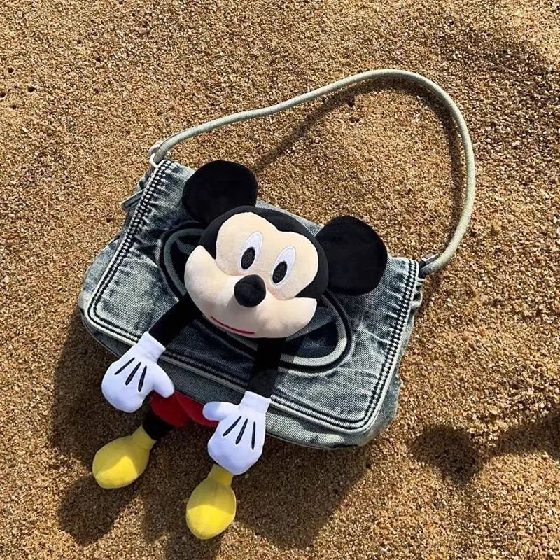 2024 New Cartoon Mickey Mouse Shoulder Bag Cute Cartoon Casual Retro Cowboy 3D Doll Versatile Chain Handbag Toys for Girls Gifts