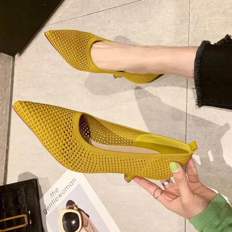Damskie czółenka letnie wygodne trójkątne buty na obcasie na szpilkach seksowne pojedyncze buty siatka tkana oddychające buty damskie