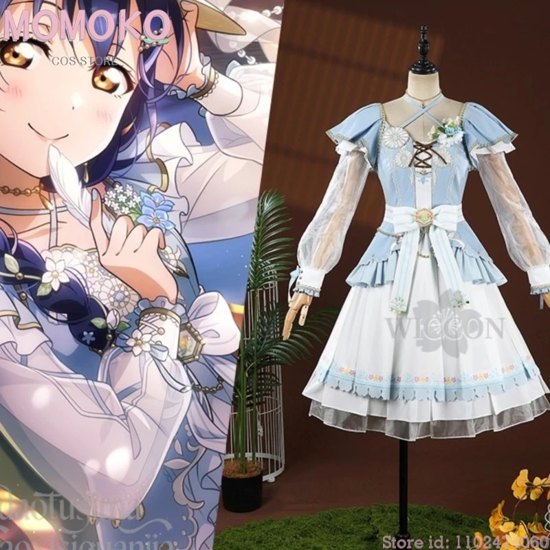

Sonoda Umi Idyllic Natural Styles Costume Blue White Dress Hat Kawaii Lolita Long Wigs Halloween Christmas Cosplay Game Lovelive