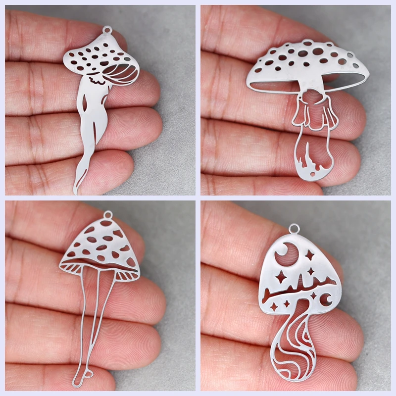 3PCS Graceful Lady Body Mushroom DIY Craft Tassels Earrings Necklace Stainless Steel Pendant for Jewelry Making Star Moon Charms