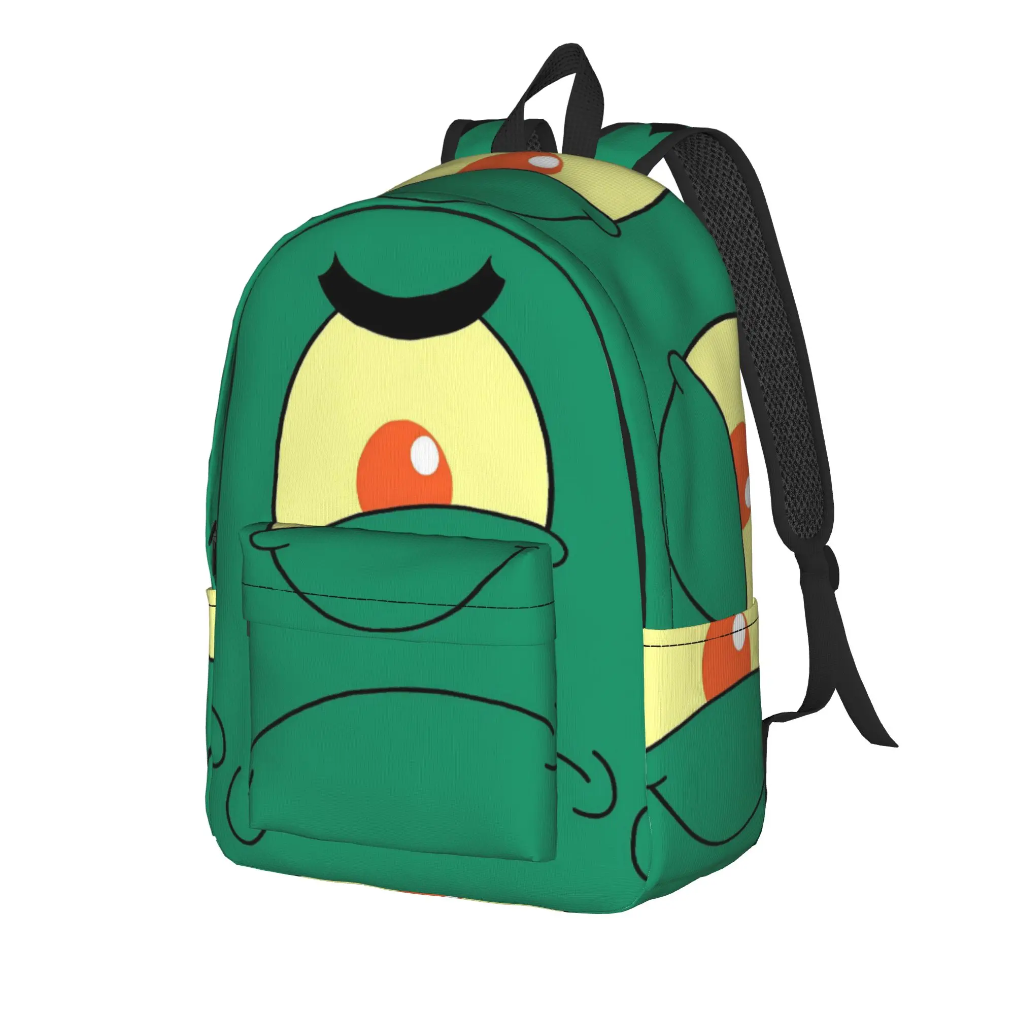 S-SpongeBobed Solid Green Plankton Closeup Backpack Sport Backpacks Student Unisex School Bags High Quality Lightweight Rucksack