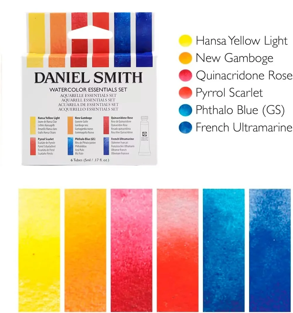 Daniel Smith Artista Profissional Tinta Aquarela, 6 Cores, 5ml, Essenciais Minerais, Conjunto Completo de Pincel